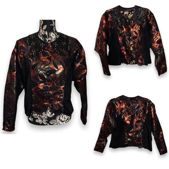 Vintage cris devi Crew Neck Cutout Metallic Button Blouse Women S/38 Black - Picture 1 of 8